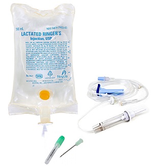 Fluid Kit 1 Liter bag and IV line 78in x 18g x 12 ct needles